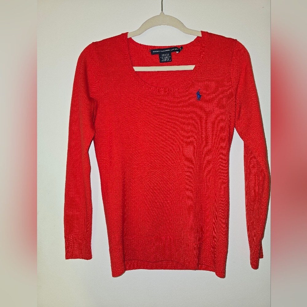 Ralph Lauren Vibrant Red Scoop Neck Merino Wool Sweater Medium